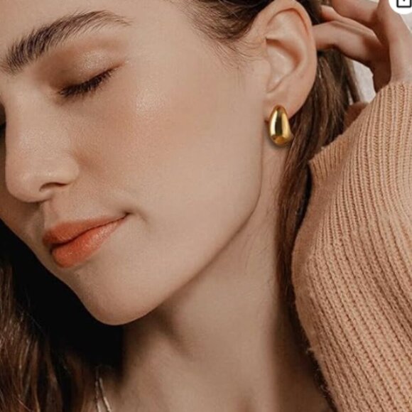 Chunky Gold Colored Hoop Earrings for Women - Picture 3 of 11